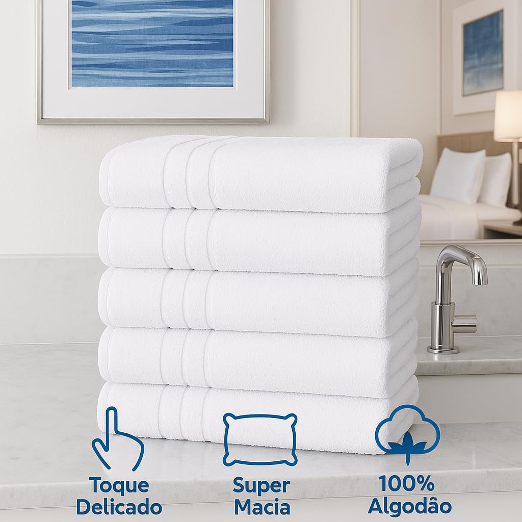 Kit 5 Toalhas De Banho Brancas Hotel Felpuda Gramatura 400